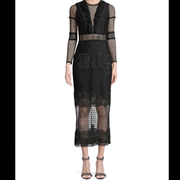 ALEXIS Black Elize Long Sleeve Lace Midi Length Dress - Picture 1 of 12